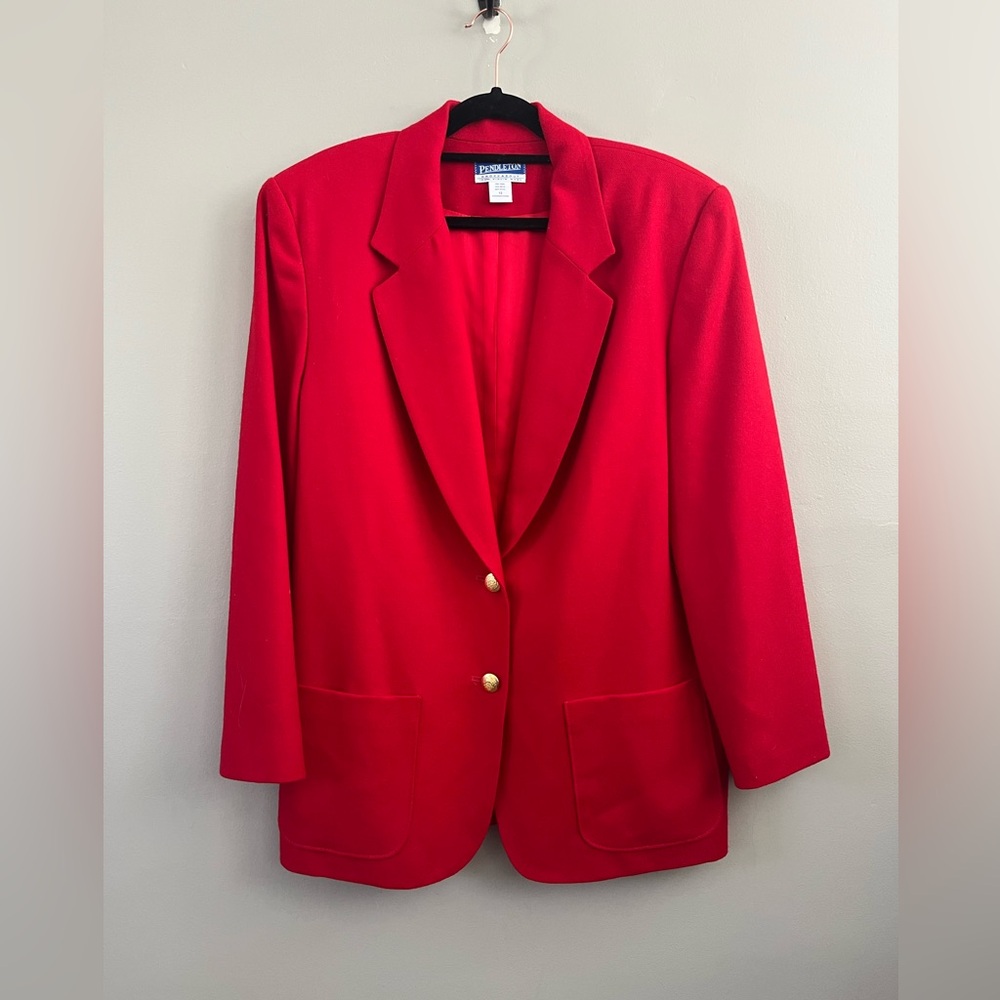 Vintage Pendleton Wool Blazer Red - Woman's Size 12 100% Virgin Wool Gold Button